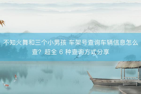 不知火舞和三个小男孩 车架号查询车辆信息怎么查？超全 6 种查询方式分享