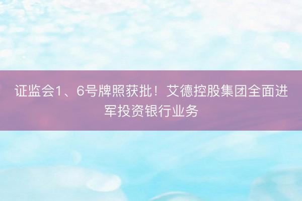 证监会1、6号牌照获批！艾德控股集团全面进军投资银行业务