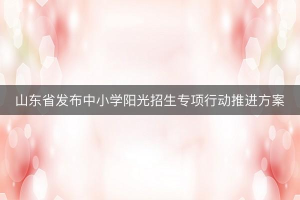 山东省发布中小学阳光招生专项行动推进方案