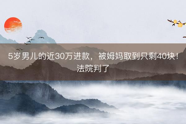 5岁男儿的近30万进款，被姆妈取到只剩40块！法院判了