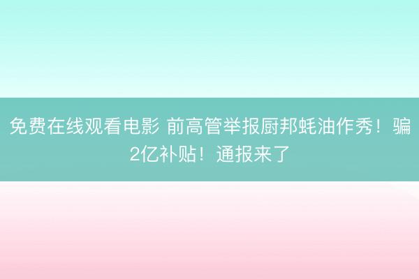 免费在线观看电影 前高管举报厨邦蚝油作秀！骗2亿补贴！通报来了