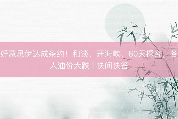 好意思伊达成条约！和谈、开海峡、60天探究，各人油价大跌 | 快问快答